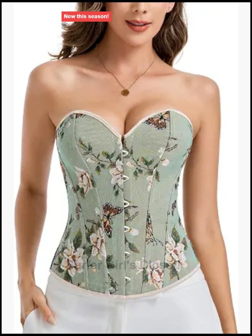 Sexy Overbust Vintage Denim Corset Bustier Top Floral Pattern Lace Up